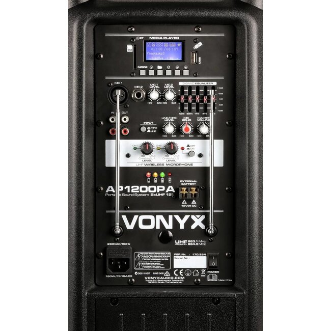 VONYX AP1200PA Mobiele Speaker met Accu 12" Bluetooth/USB/SD/Mp3/VHF 170.334