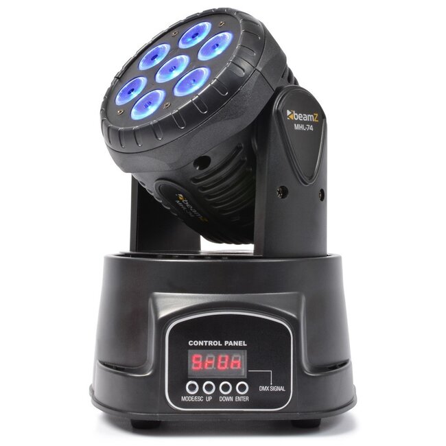 BeamZ MHL74 Mini Moving Head Wash 7x 10 watt quad led DMX 12 channel 150.518