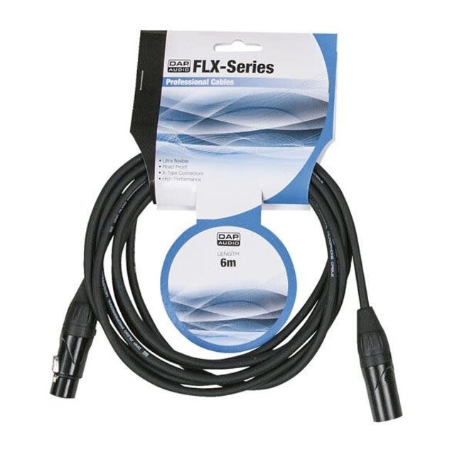 DAP FLX01 XLR/M 3 P. > XLR/F 3 P. Microfoonkabels 6 m X-type