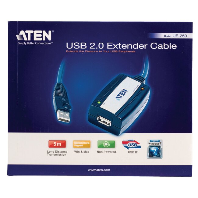 UE250 Actieve USB 2.0 Verlengkabel USB A Male - USB A Female 5 m Grijs