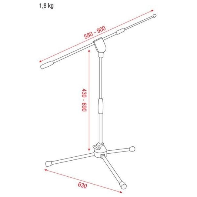 DAP LOW MICROPHONE STAND WITH TELESCOPIC BOOM 430-690mm