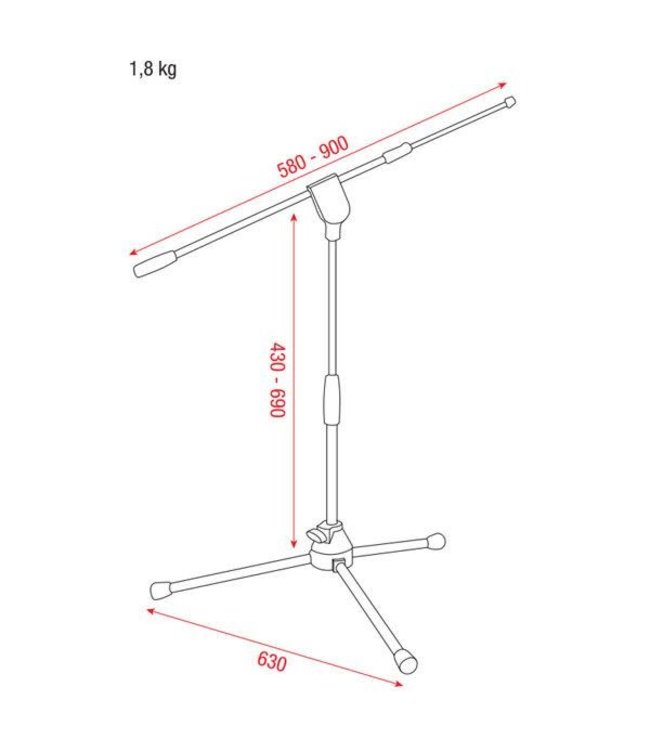 DAP LOW MICROPHONE STAND WITH TELESCOPIC BOOM 430-690mm