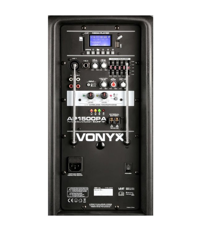 VONYX AP1500PA Mobiele Accu Speaker 15" Bluetooth/UHF/Mp3 170.337