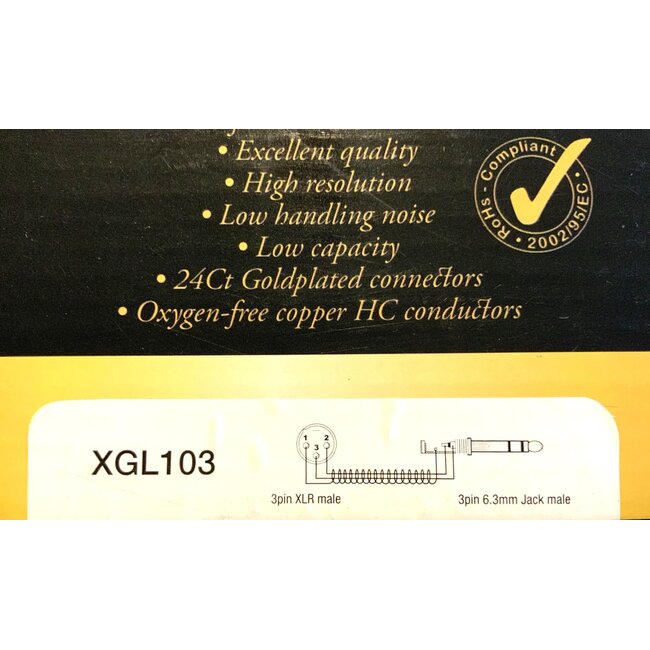 DAP XGL103 kabel XLR male - Jack stereo balanced 6.3mm 3 meter