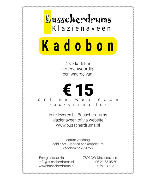 Busscherdrums Copy of Kado-bon €15,-