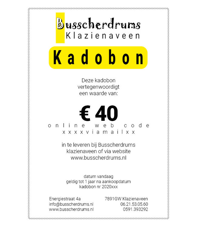Busscherdrums Copy of Kado-bon €30.-