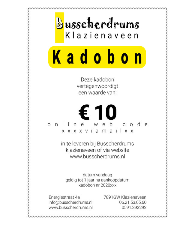 Busscherdrums gift voucher € 10, -