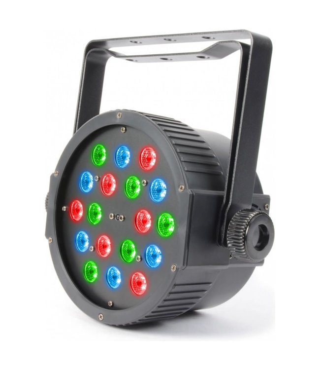 Beamz Flatpar 18x 1w RGB leds IR remote 3 or 7 channel dmx Strobe