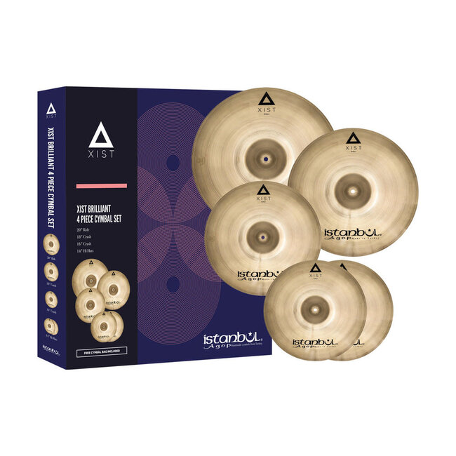 Istanbul Agop Cymbal Set Pro Xist Brilliant + bag IXBS4 14HH,16CR,18CR, 20R + bekkentas