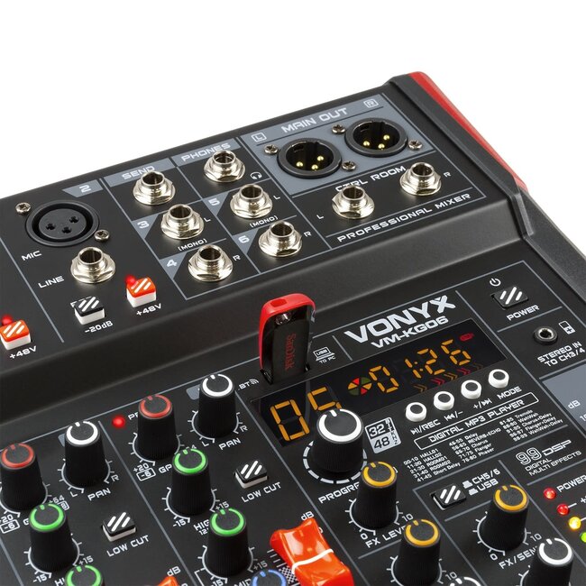 VONYX VM-KG06 MUSIC MIXER 6-CHANNEL BT/DSP/USB RECORD 172.594