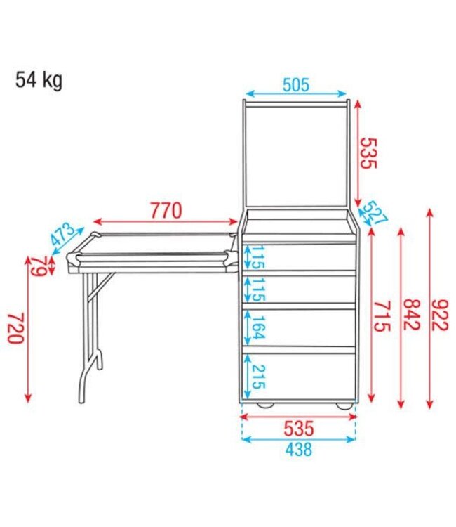 DAP D7383B Drawercase 12HE + Work Surface Ladecase 12 U + werkblad