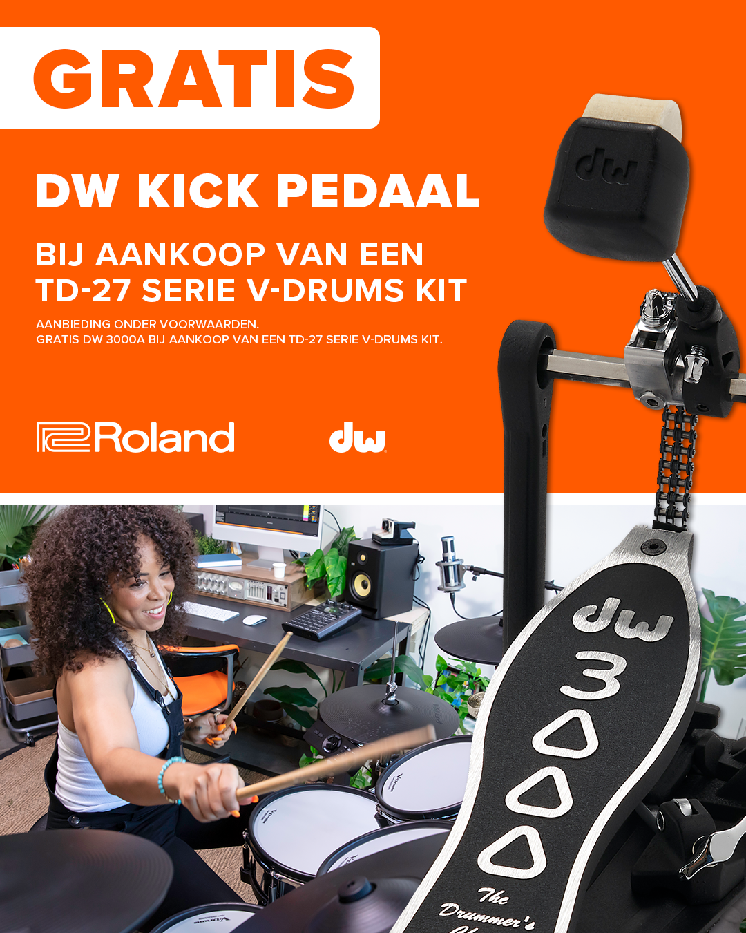 ROLAND TD-27KV2 with KD-180L-BK 18 inch bassdrum + DW3000 TD ROLAND TD-27KV2 with KD-180L-BK 18 inch bassdrum + DW3000 TD