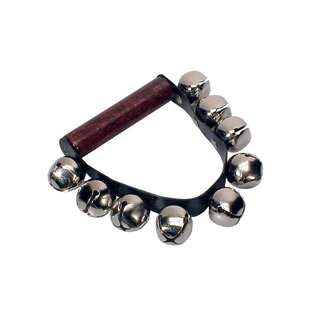 B-Percu HB-90 jingle, sleigh bells, bellenkrans met houten leren handvat 9 x 30mm, kerstbellen, christmas bells