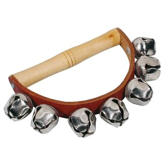 B-Percu HB-37  HB-37 bellenkrans christmas bells, sleigh bells, 7 bellen van 25 mm bellenkrans, met handvat leer en hout