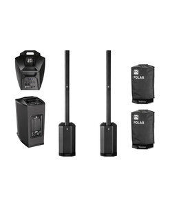 HK Audio SHL POLAR12  double, stereo  2x set Sub 12 inch  + satelite speaker set mono bluetooth versterkte kit met covers