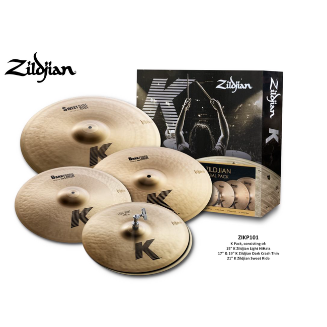 Zildjian ZIKP101 Cymbal pack K 15" Light HiHats 17" & 19" Dark Crash Thin, 21" K Sweet Ride