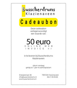 Busscherdrums Cadeaubon €50,- te besteden bij Busscherdrums