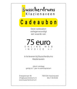 Busscherdrums Cadeaubon €75,- te besteden bij Busscherdrums