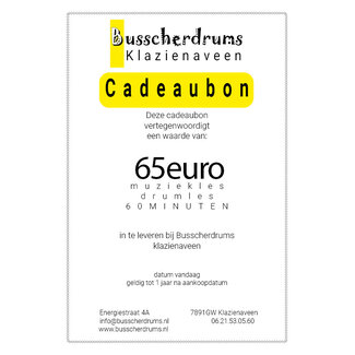 Busscherdrums Drum lesson Gift voucher 30 minutes individually