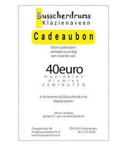 Busscherdrums Cadeaubon 1x Drumles - Muziekles  30 minuten individueel kinderen-jongeren