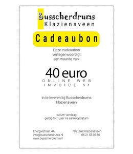 Busscherdrums Cadeaubon €40,- te besteden bij Busscherdrums