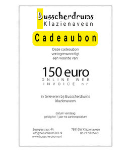 Busscherdrums Cadeaubon €150,- te besteden bij Busscherdrums