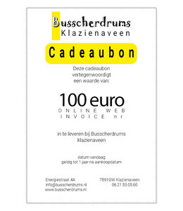 Busscherdrums Cadeaubon €100,- te besteden bij Busscherdrums