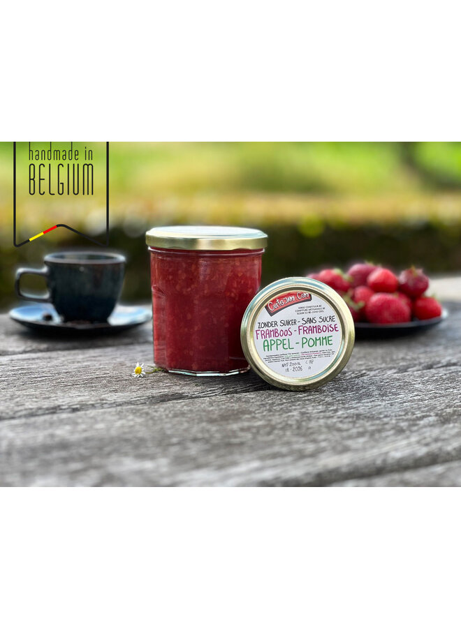 Fruchtige Konfitüre mit Apfel und Himbeere, ohne Zuckerzusatz. Mit Tagatesse gesüßt – leicht, frisch und hausgemacht.