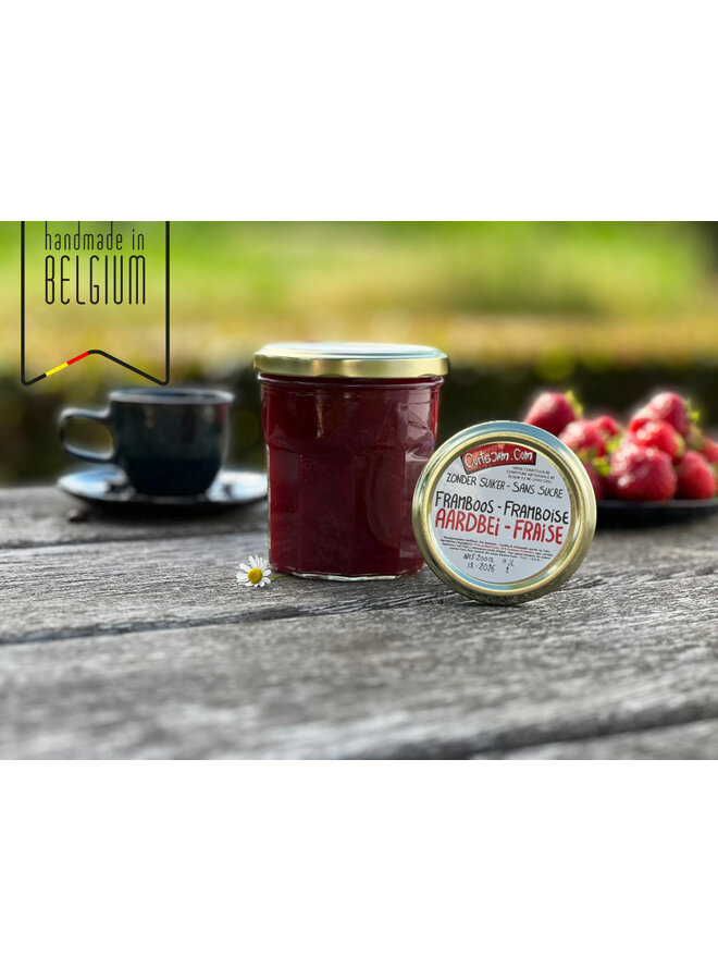 Fruchtige Himbeere und süße Erdbeere – ohne Zuckerzusatz. Handgemacht & leicht gesüßt mit Tagatesse.