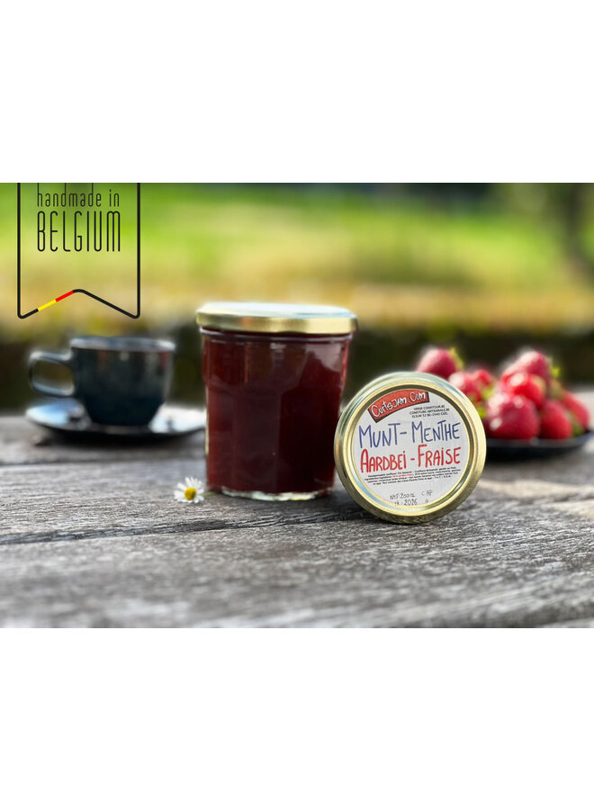 Classic strawberry jam with a refreshing mint twist. Fruity, smooth and handmade – a burst of summer in every spoon.