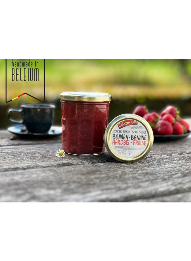Deliciously fruity banana and strawberry jam without added sugar. Sweetened with tagatesse – light and handmade.