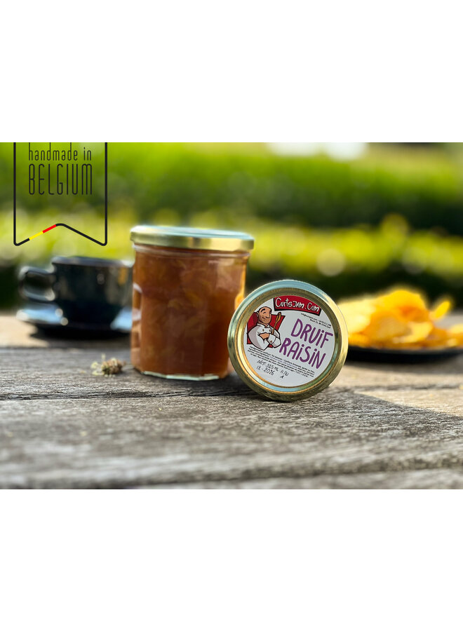 A smooth and rich grape jam, crafted with less sugar. Pure flavour from ripe grapes, perfect for toast or pairing with cheese.