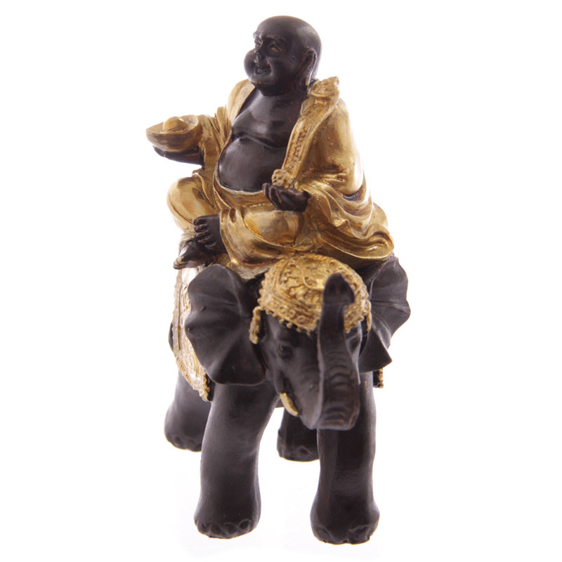 Goud & Bruin Lachende Dikke Boeddha op olifant