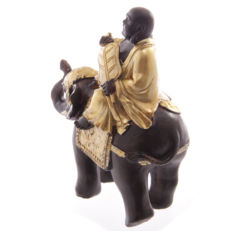 Goud & Bruin Lachende Dikke Boeddha op olifant
