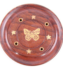 Sheesham Hout Rond Wierookhouder Vlinder Inleg