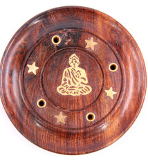 Sheesham Hout Rond Wierookhouder Boeddha Inleg