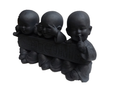 Kindmonnik horen-zien-zwijgen "welcome"