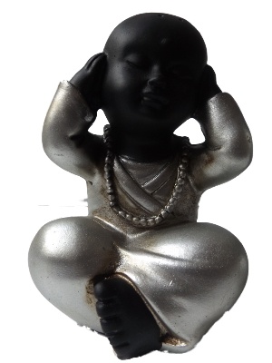 Monnik, horen, zien en zwijgen set in het zwart/zilver.