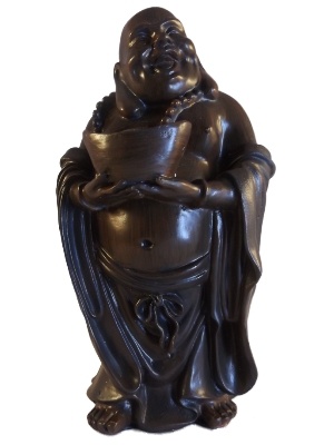 Dikbuik Boeddha met offer kom hout effect