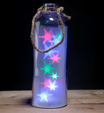 Glazen pot met gekleurde LED Ster Lampjes - groot