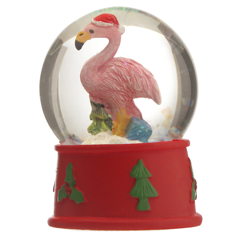 Feestelijke Kerstmis mini Flamingo Sneeuwbol