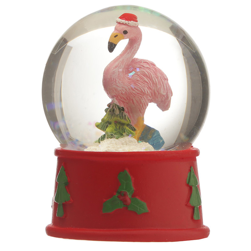 Feestelijke Kerstmis mini Flamingo Sneeuwbol
