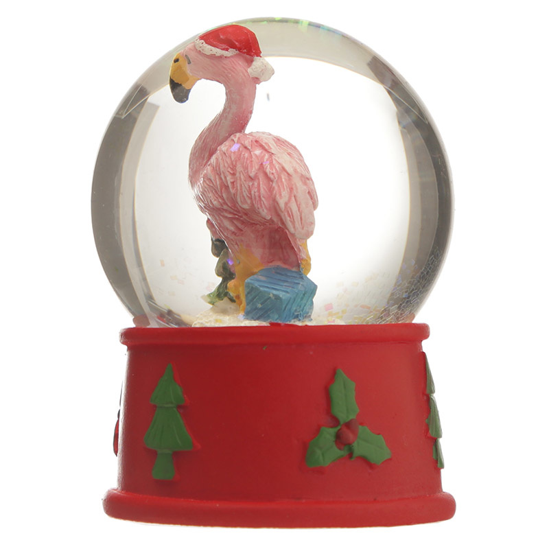 Feestelijke Kerstmis mini Flamingo Sneeuwbol