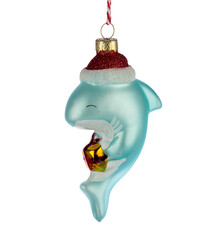 Haai met Kerstmuts Glazen Kerstbal