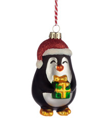 Pinguïn met Cadeau Glazen Kerstbal