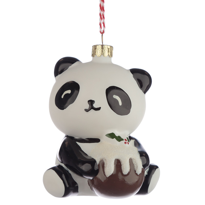 Panda met Kersttoetje Glazen Kerstbal