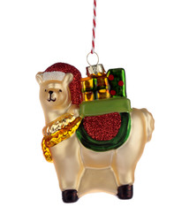 Lama met Cadeau Glazen Kerstbal