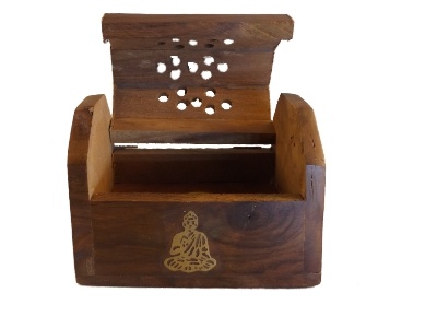 Houten kegel kistje Boeddha