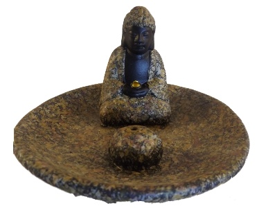 Wierookhouder Boeddha op schaaltje Bruin