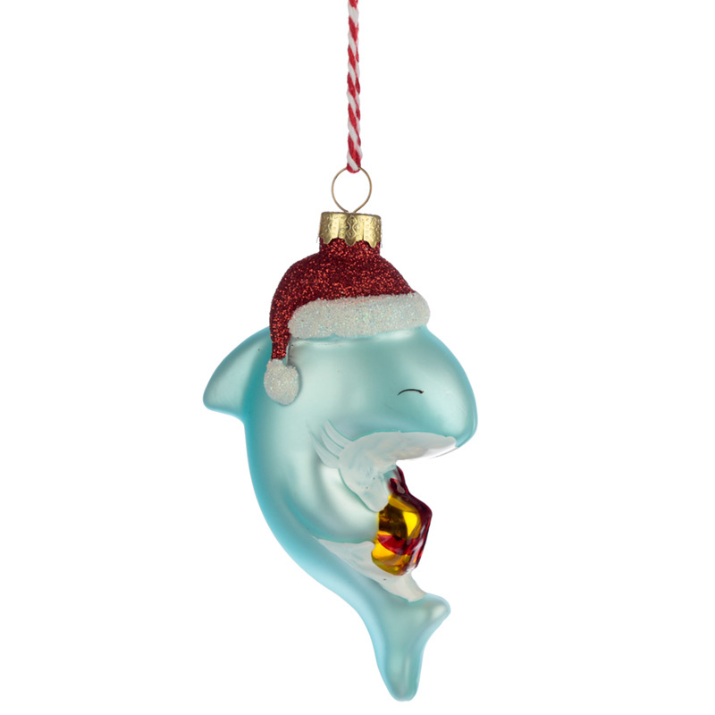 Haai met Kerstmuts Glazen Kerstbal